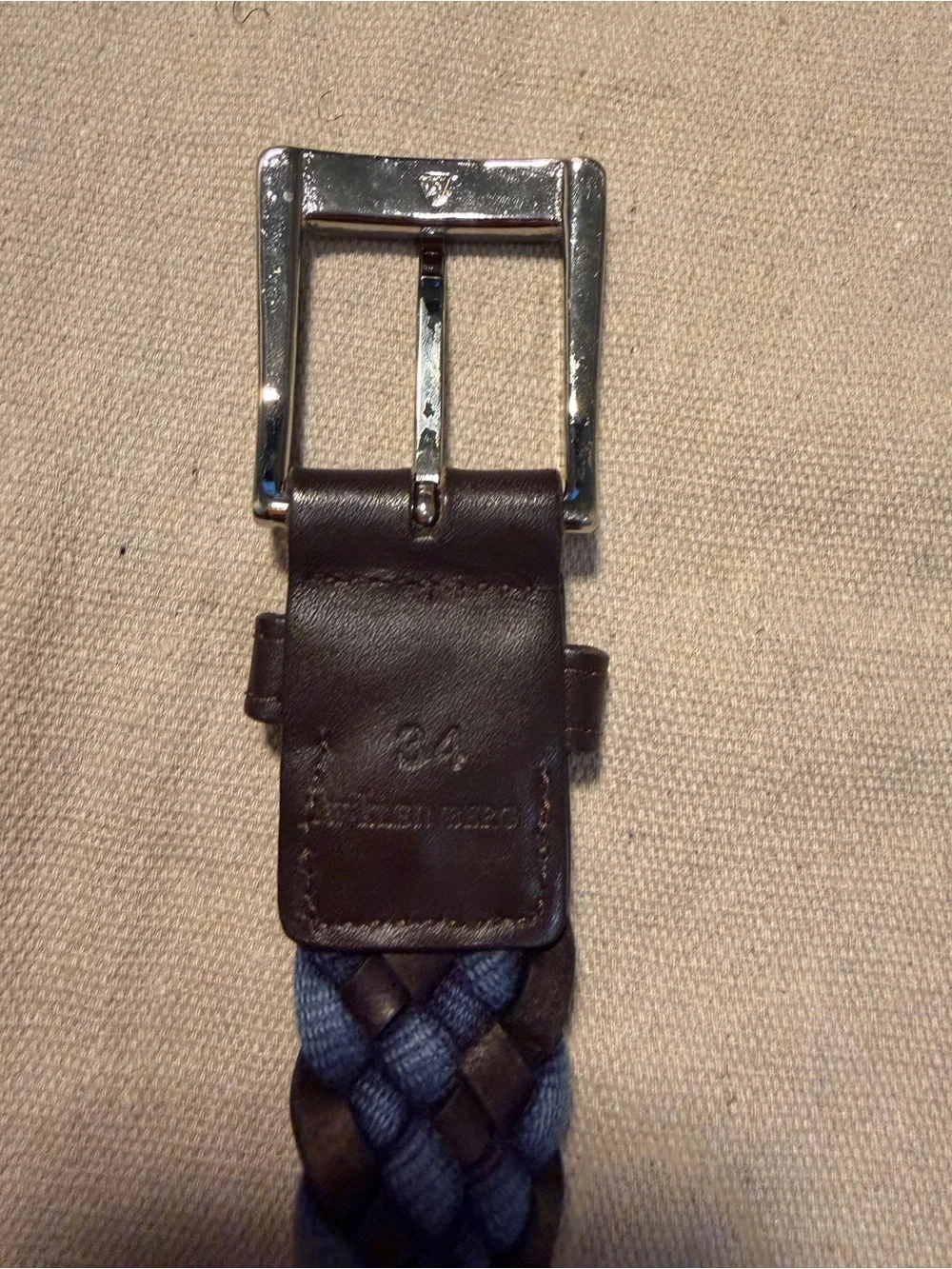W Kleinberg Men's Braided Woven Blue Brown Leather Belt 34”